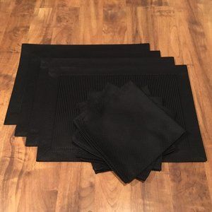 Placemat and Napkin Set - Black - Set of Four (4)